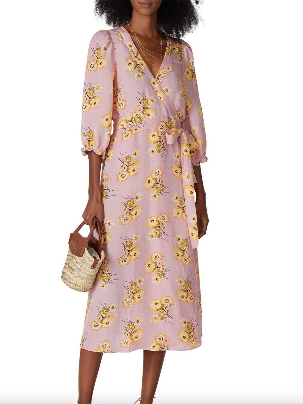 Madewell Wrap Dress Midi Dress Pink Floral Size XS